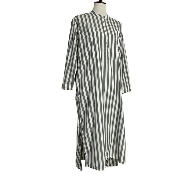 Madewell Poplin Oversized Midi Shirtdress Green White Striped Size Medium - Picture 5 of 11